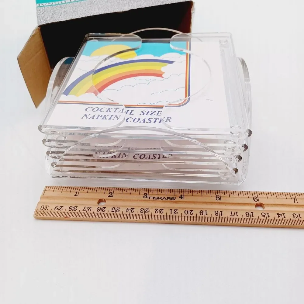 Vintage Clear Acrylic Lucite Cocktail Napkin Coasters Holder Customizable Use